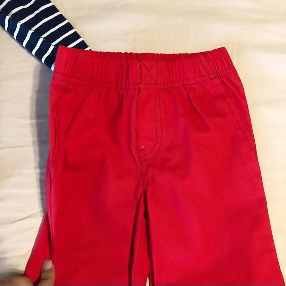 NWT Carter’s 2 Piece Set Striped Collared Long Sleeve Top and Red Pants Size 3